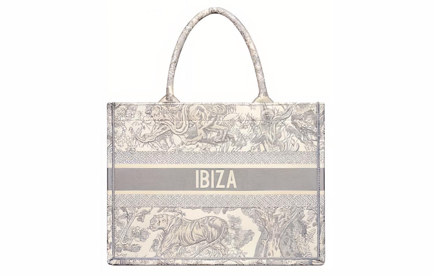 DIOR Dior BookTote Zoo Series Letters Customized Jouy Print Tiger Pattern Embroidery Tote Bag Tote Bag Shopping Bag Handbag Small Women's Gray