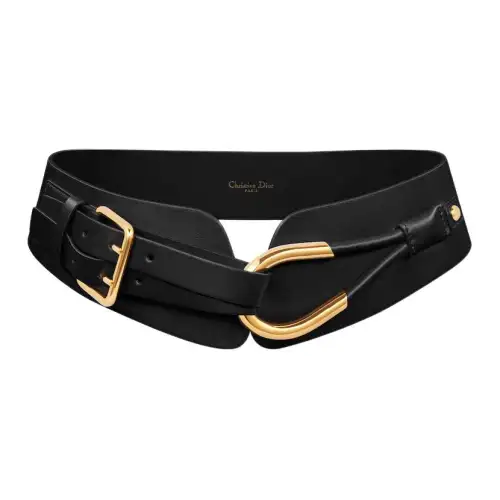 DIOR Eyelet Design Belts Women's Black Width 8cm