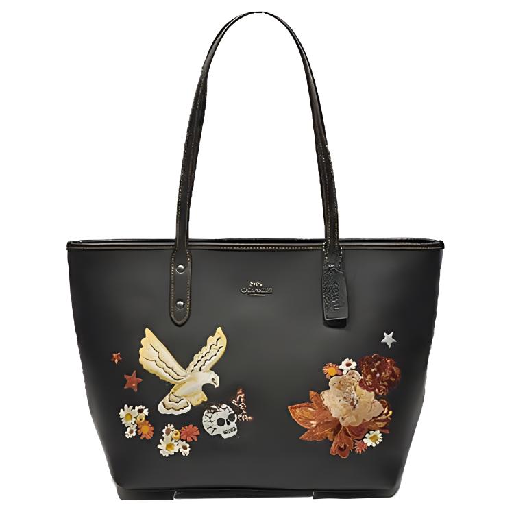 COACH City Zip Tote Leather Tote Bag, Shopping Bag, Shoulder Bag Unisex Black