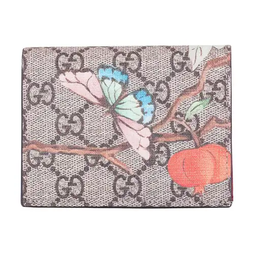 GUCCI Canvas With Leather Card Holder, Wallet Small Women's Ebony/Red/Multicolor