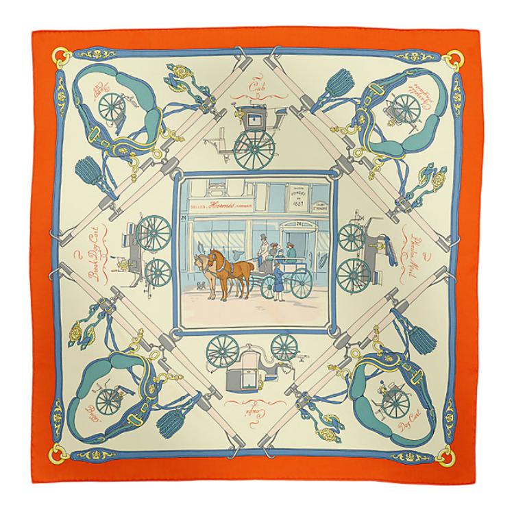 HERMES Horseback Thigh Silk Scarves Women's Orange