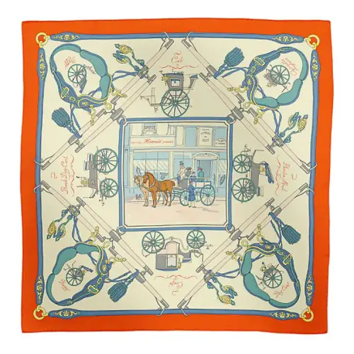 HERMES Horseback Thigh Silk Scarves Women's Orange