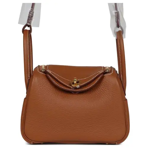 HERMES Lindy Clemence Bullock Leather Handbags 19 Women's 37 Gold Brown