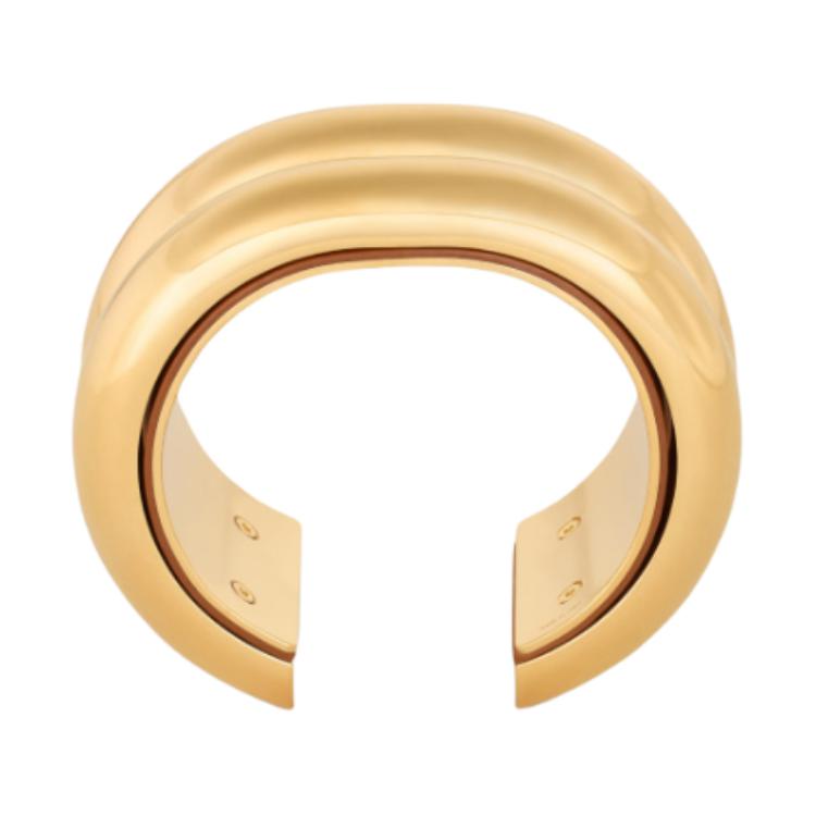 CELINE Brand Logo Brass Bangles Women's Gold/Tan