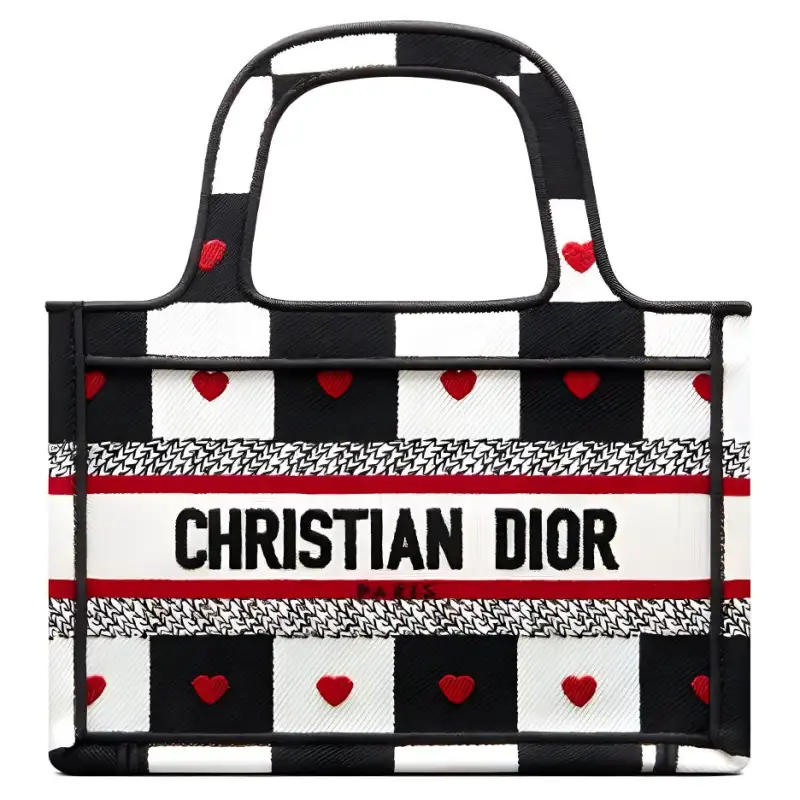 DIOR BookTote Embroidery Print Tote Bag, Shopping Bag, Handbag Mini Women's Black/White