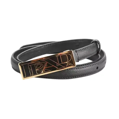 PRADA Cow Leather Belts Women's Black Width 1.4CM