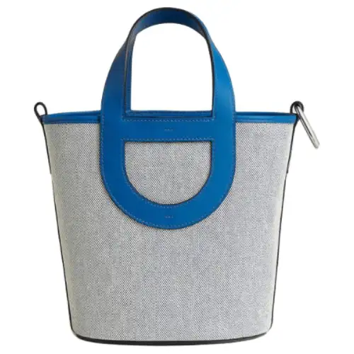 HERMES In The Loop Canvas With Swift Calfskin Basket Bag Pig Nose Bucket Bag Handbag Women's Blue & Gray