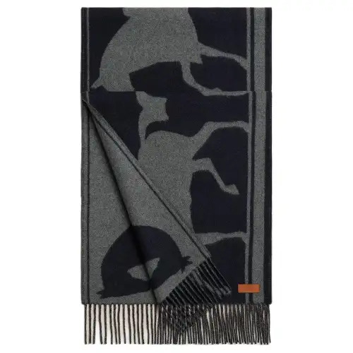 HERMES Patterned Print Cashmere Knit Scarves Unisex Dark Gray