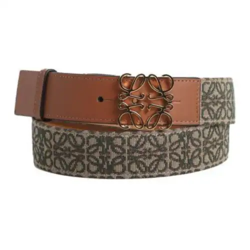 LOEWE Jacquard Buckle Design Calfskin Leather Belts Men's Brown Width 3.5CM
