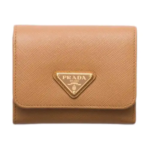 PRADA Saffiano Leather Wallet Small Women's Natural
