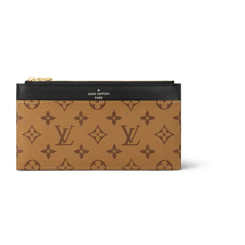 LOUIS VUITTON SLIM Monogram Reverse Coated Canvas With Cow Leather Clutch Unisex Brown