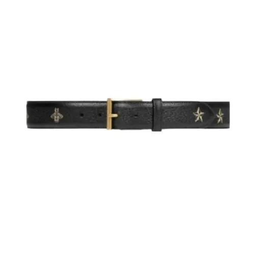 GUCCI Genuine Leather Belts Men's Black Width 3.5cm