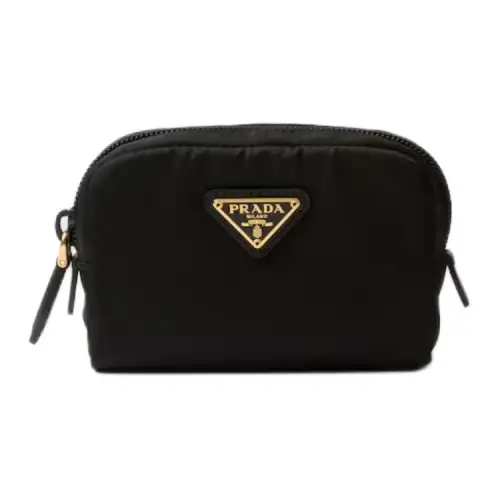 PRADA Re Nylon Fabric Makeup Bag Women's Black & Gold