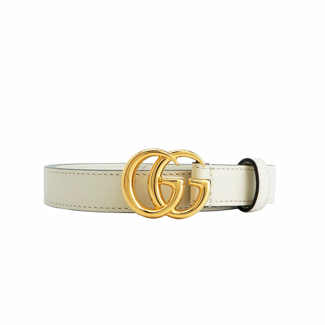 GUCCI GG Marmont Metal Leather Belts Women's White Width 2cm