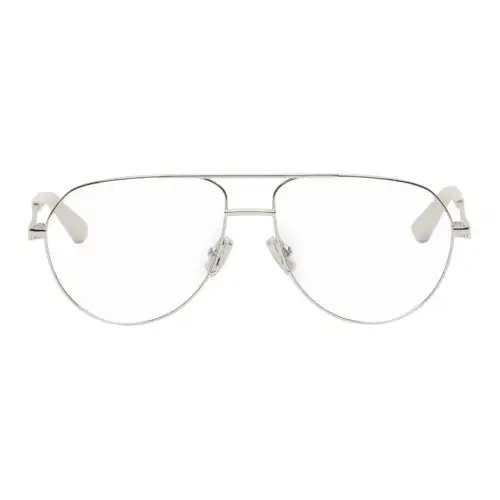 Bottega Veneta Metal Acetate Rubber Aviator Eyeglass Frames Men's Silver