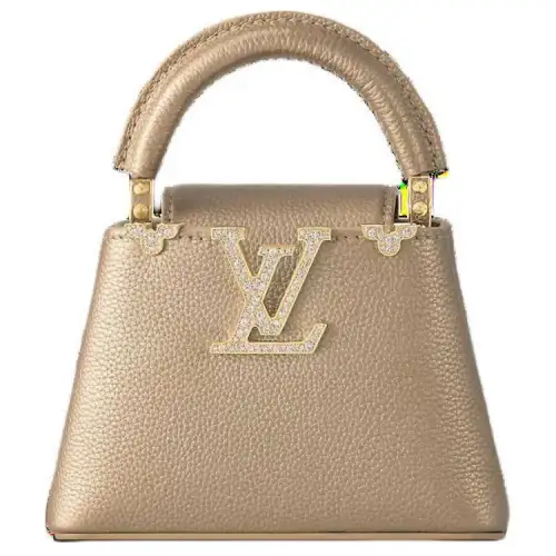 LOUIS VUITTON Capucines Leather Shoulder Bag, Crossbody Bag, Handbag Nano Women's Gold