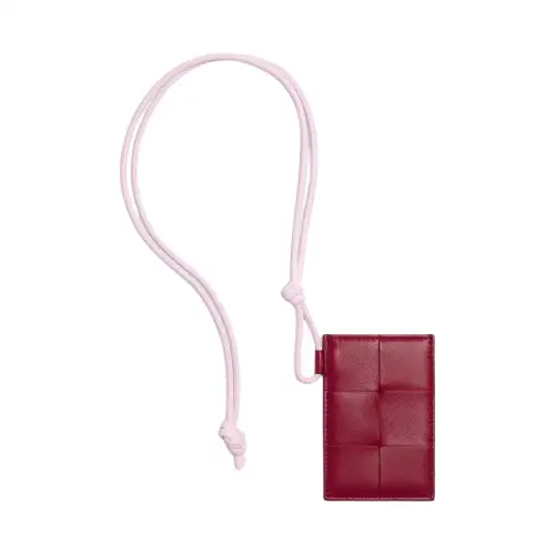 Bottega Veneta CASSETTE Sheepskin Card Holder Women's Dark Red & Washed Happiness & Pink