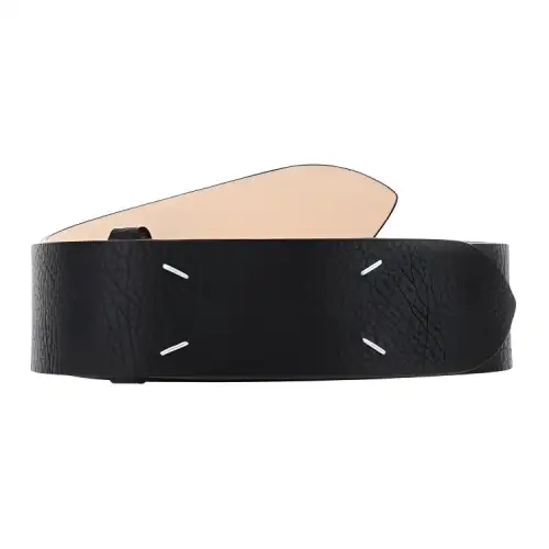 Maison Margiela Logo Identification Brass Leather Belts Men's Black Width 4.5cm