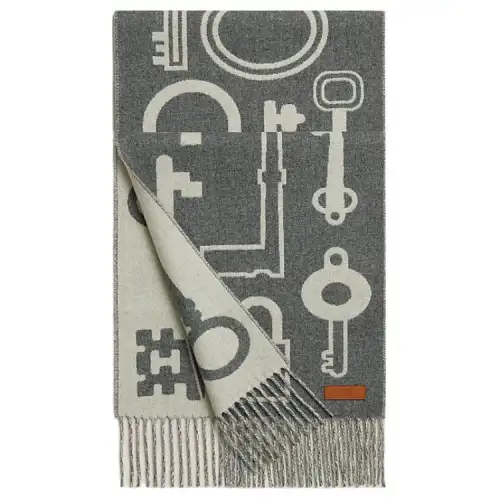 HERMES Cashmere Knit Scarves Unisex Gray