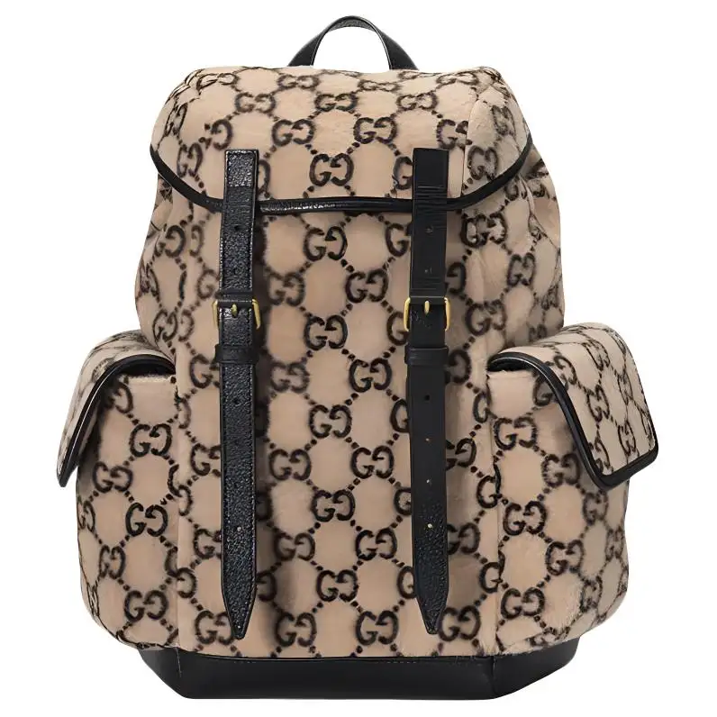 GUCCI Wool Patchwork Leather Backpack Beige/Black