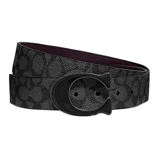 COACH Coated Canvas With Calfskin Leather Belts Men's Gray/Black Width 3.8cm