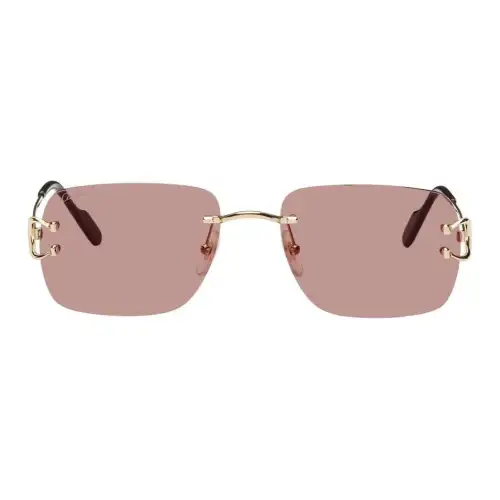 CARTIER Acetate Metal Irregular Shape Sunglasses Men's Gold