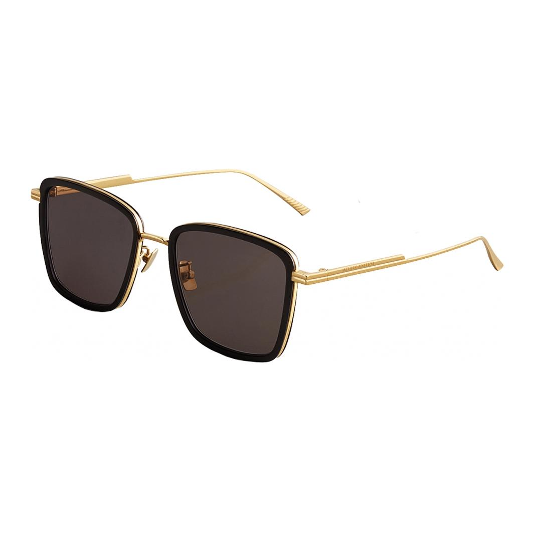 Bottega Veneta Brand Logo Metal Acetate Square Sunglasses Unisex Gold