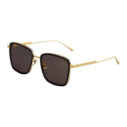 Bottega Veneta Brand Logo Metal Acetate Square Sunglasses Unisex Gold