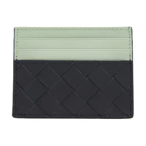 Bottega Veneta Intrecciato Calfskin Card Holder Men's Blue & Green