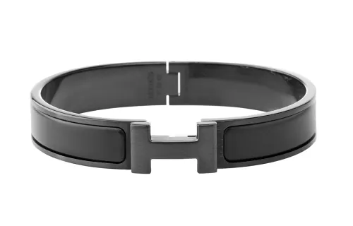 HERMES Clic HH Gold Plated Bangles Men's Black