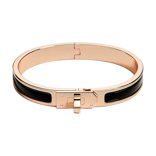 HERMES Mini Clic Kelly Rose Gold Plated, Metal, Enamel Bangles Unisex Rose Gold