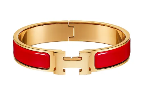 HERMES Clic H Bangles Women's Coral Red