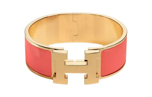 HERMES Enamel Gold plated Bangles Women's Light Red