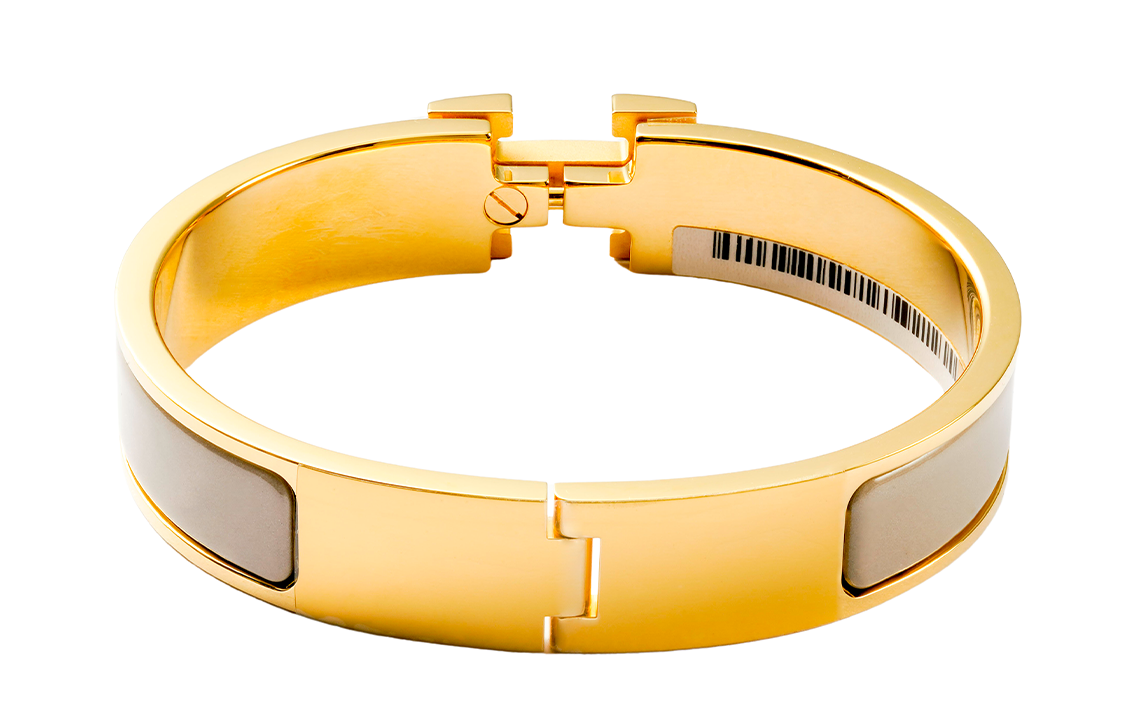 Женский браслет Hermes Clic H logo / (светло-коричневый с золотым) — фото 2