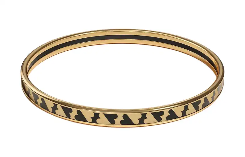 HERMES Patterned Print Enamel, Gold Plated, Metal Bangles Women's Gold