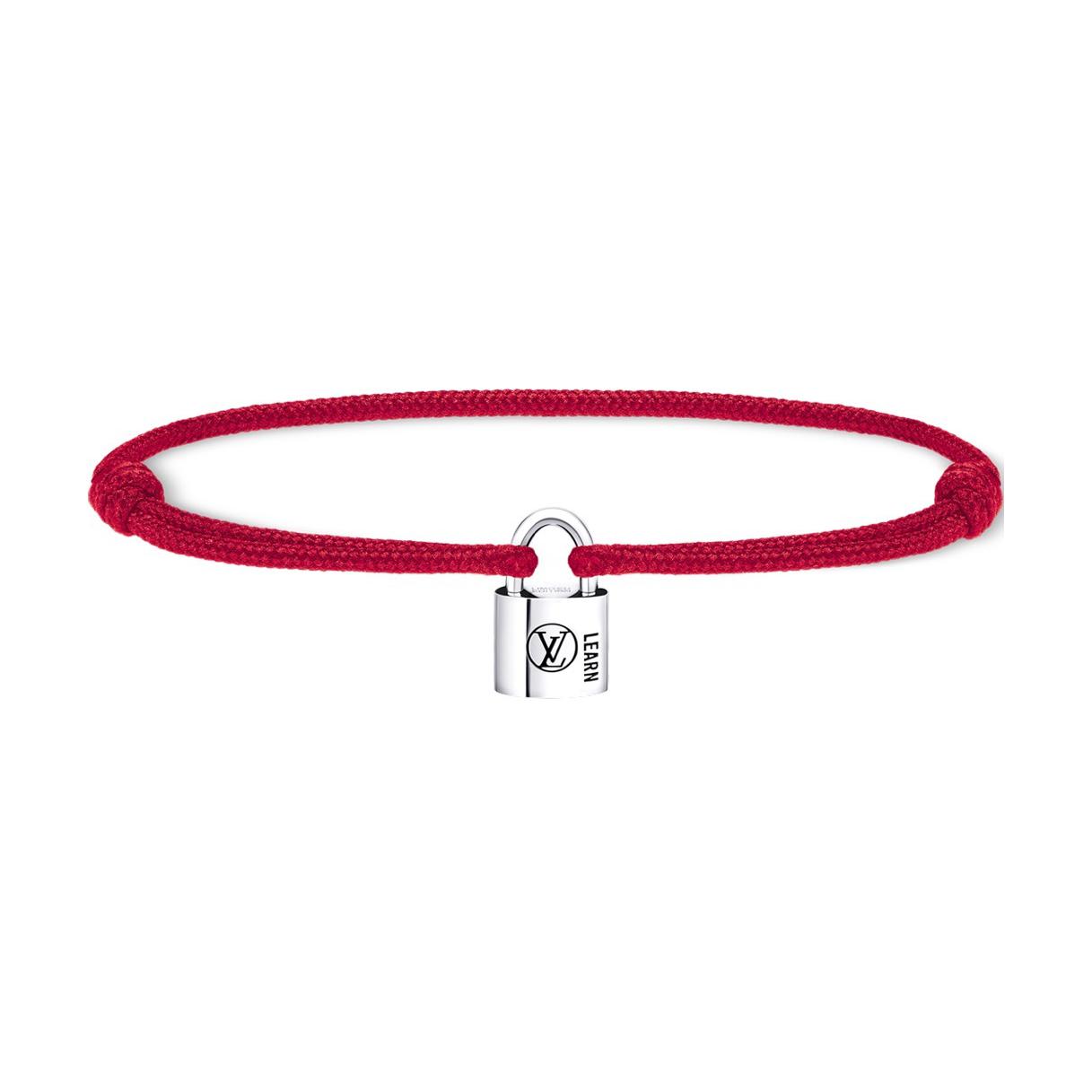 Lv Silver Lockit Bracelet Sterling Silver Black Laquered And Red Polyester Cord