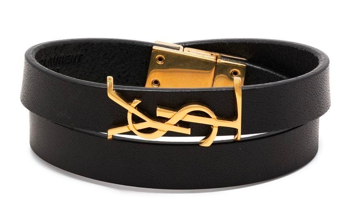SAINT LAURENT Opyum Double Wrap Bracelet In Leather And Metal