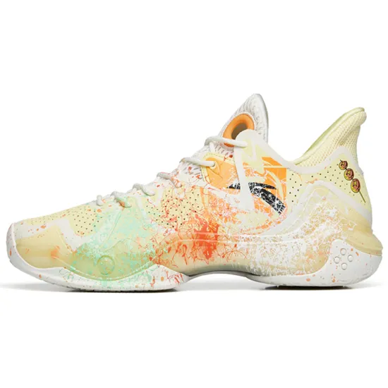 Anta Shock Wave 4 Wear Resistant Slip Resistant Low Top Performance Basketball Shoes Men's White Multicolor