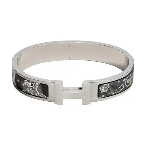 HERMES Clic H Enamel Bangles Unisex Silver