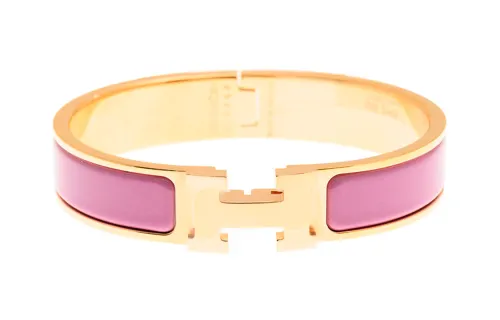 HERMES Clic H 18K Gold Bangles Women's Pink