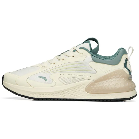 ANTA C37+ Running Shoes Men Low-Top Light Beige White/Hiking Green