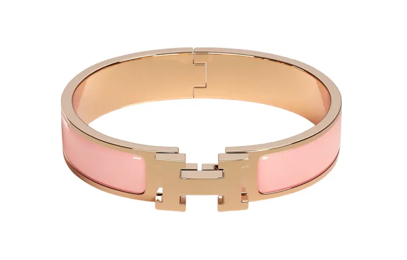HERMES Clic H Enamel Bangles Women's Pink/Rose Gold