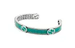 GUCCI Interlocking 925 Sterling Silver Enamel Bangles Unisex Green/Silver