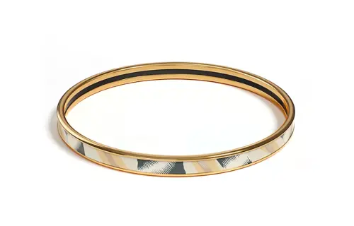 HERMES Carre Print Enamel Bangles Unisex Gold