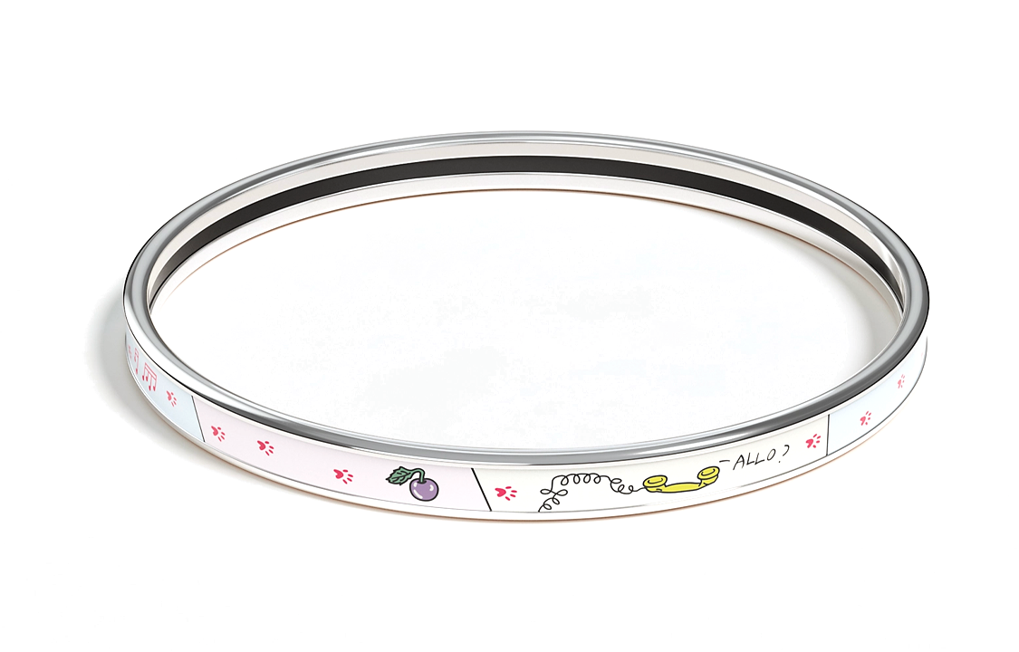 HERMES Mystère Au 24 Printed Pattern Enamel Bangles Women's Pink