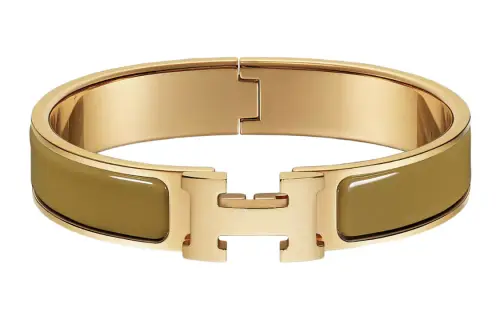 HERMES Clic H Enamel Bangles Women's Gilded Bronze
