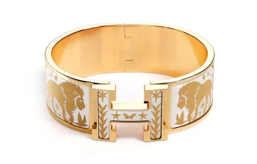 HERMES Enamel Gold plated Bangles Women's Gold