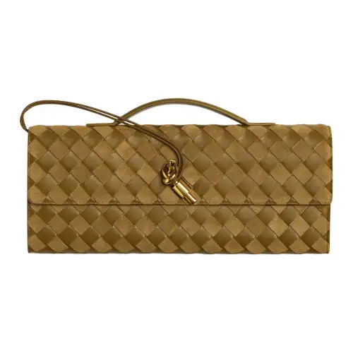Bottega Veneta Sheepskin With Cow Leather Clutch Women's Acorn Brown
