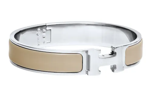 HERMES Clic H Enamel Bangles Unisex Milk Tea Light Umber/Silver