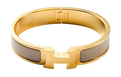 HERMES Clic H Enamel Bangles Women's Milk Tea Light Umber Gold